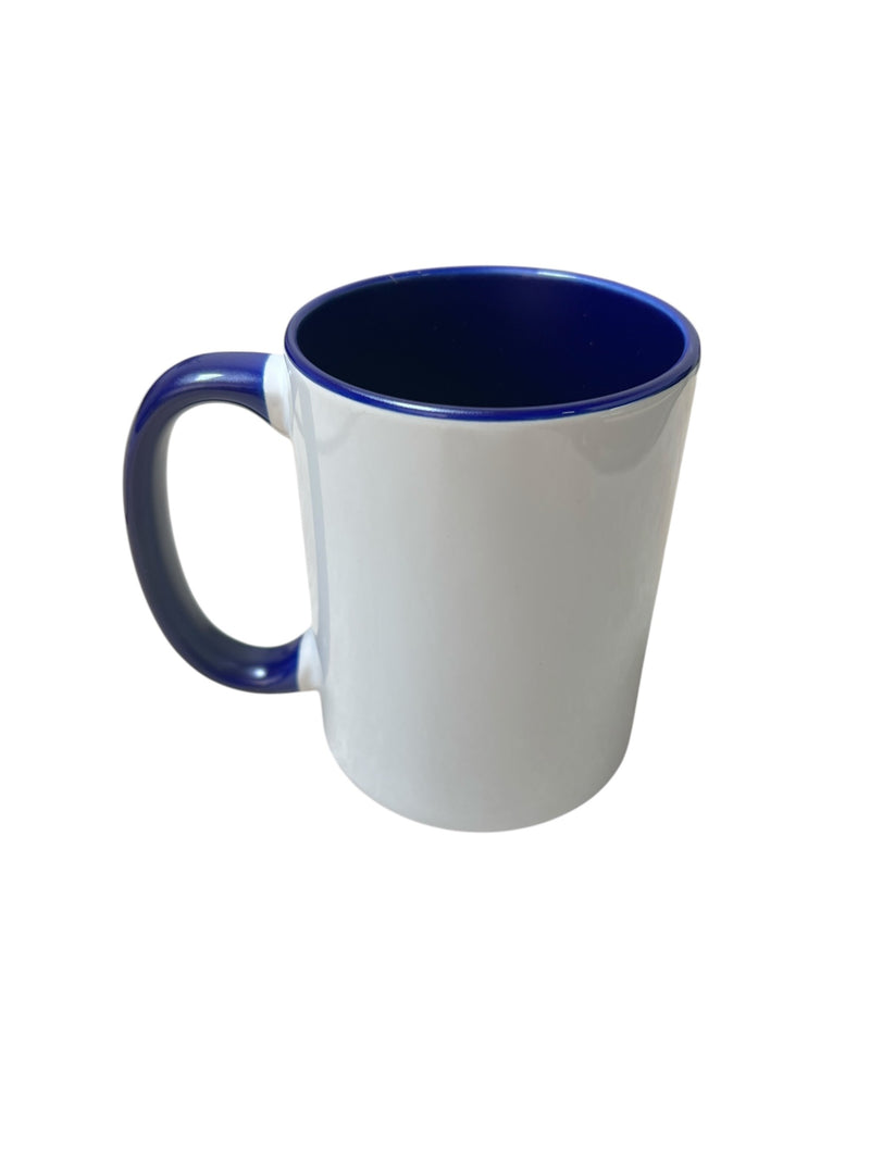 15 Ounce Custom Coffee Mugs - Blue Inside and Handle