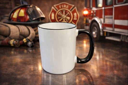 15 Ounce Custom Coffee Mugs - Black Rim and Handle
