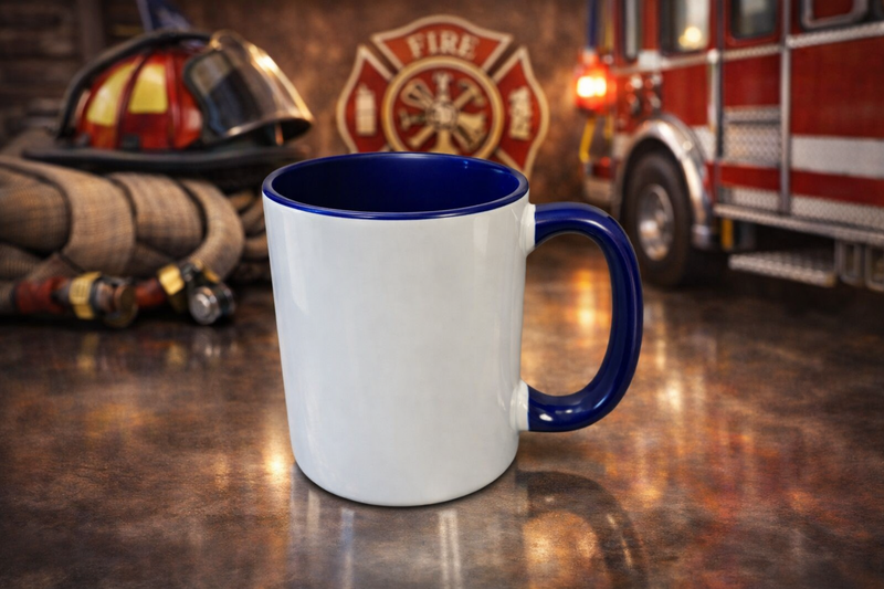 15 Ounce Custom Coffee Mugs - Blue Inside and Handle