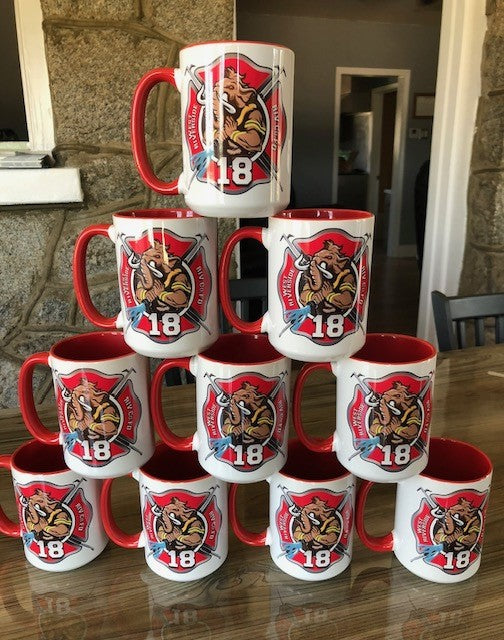 15 Ounce Custom Coffee Mugs - Red Inside and Handle