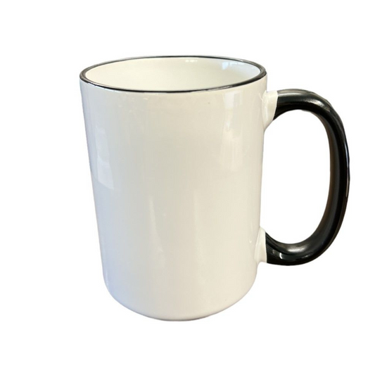 15 Ounce Custom Coffee Mugs - Black Rim and Handle