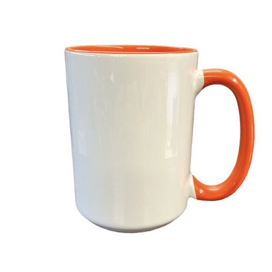15 Ounce Custom Coffee Mugs - Orange Inside and Handle